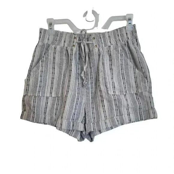 Ci Sono Girl’s White/Black Linen Striped Paper Bag Shorts - Picture 1 of 8